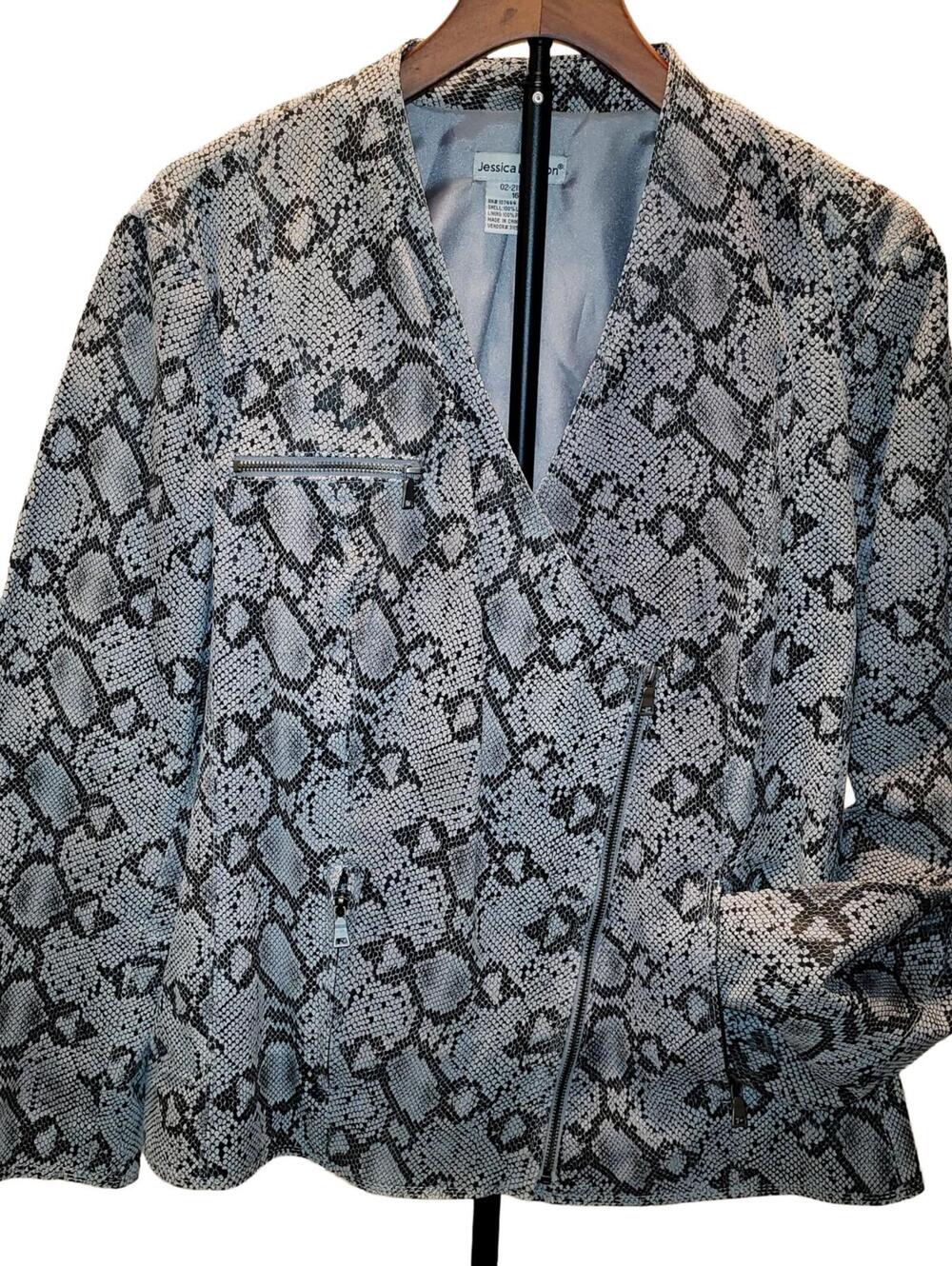 Jessica London Gray Snake Print Leather Jacket Womens Size 16